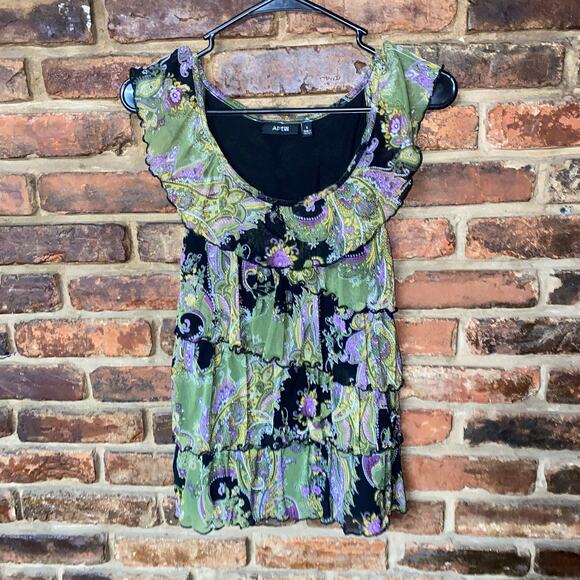 Apt. 9 Multicolored Paisley Sleeveless Tiered Ruffle Top Women's Size Small - Picture 1 of 6